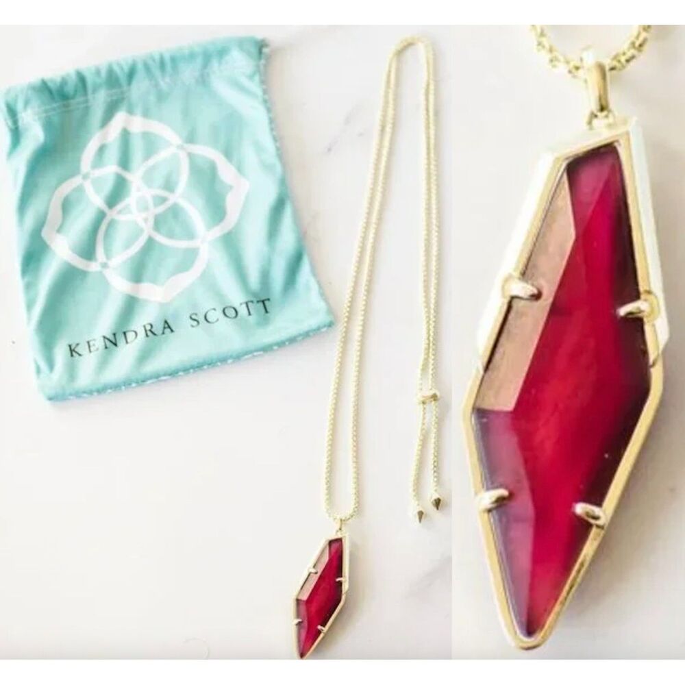NWOT Kendra Scott Damon Gold Necklace Maroon Jade - Picture 2 of 16